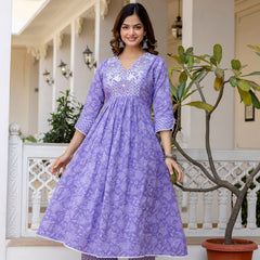 EthniFlair Floral Printed Thread Work Anarkali Kurta With Trousers And Dupatta