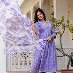 EthniFlair Floral Printed Thread Work Anarkali Kurta With Trousers And Dupatta