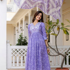 EthniFlair Floral Printed Thread Work Anarkali Kurta With Trousers And Dupatta