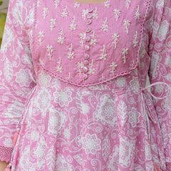 EthniFlair Floral Printed Round Neck Anarkali Kurta With Trousers And Dupatta