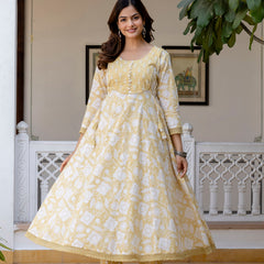 EthniFlair Floral Printed Round Neck Anarkali Kurta With Trousers And Dupatta