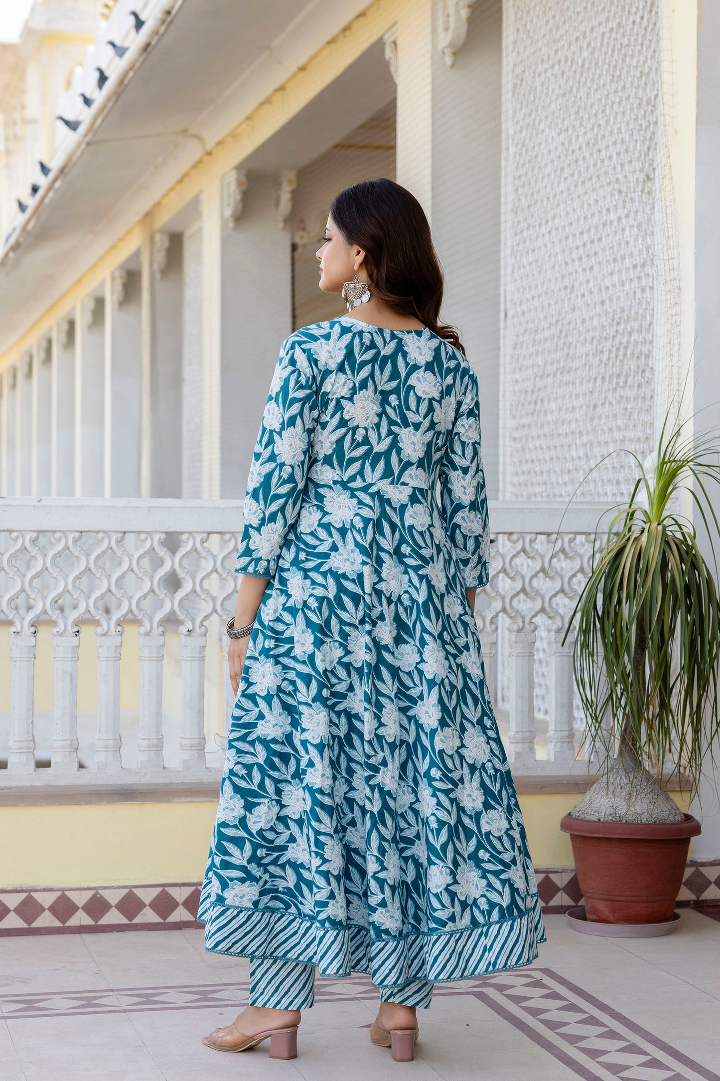 EthniFlair Women Floral Embroidered Angrakha Aari Work Pure Cotton Kurta with Trousers & With Dupatta