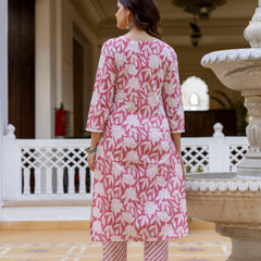 EthniFlair Floral Printed Aari Work Kurta with Trousers & Dupatta
