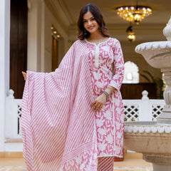 EthniFlair Floral Printed Aari Work Kurta with Trousers & Dupatta