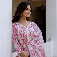 EthniFlair Floral Printed Aari Work Kurta with Trousers & Dupatta