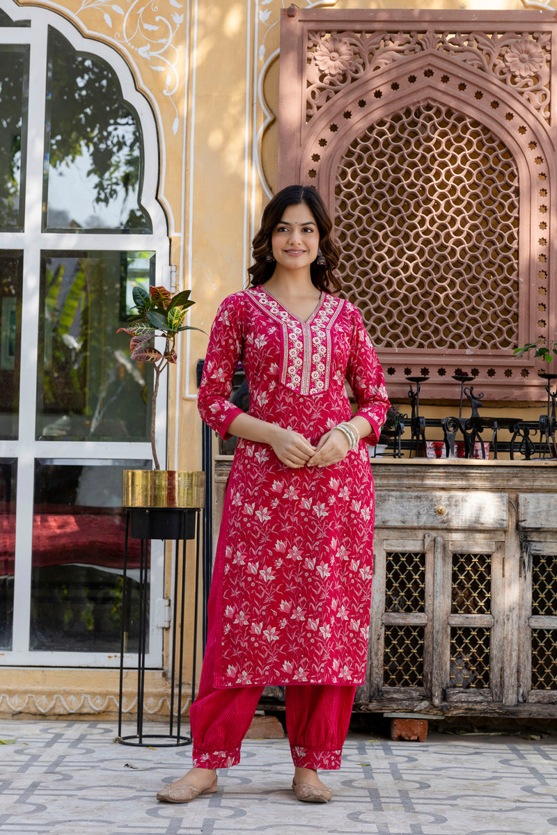 EthniFlair Floral Embroidered Kurta with Patiala & Dupatta