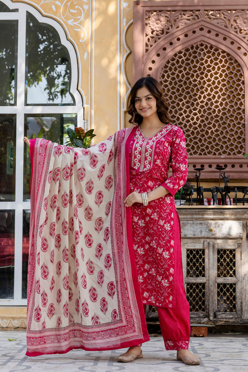 EthniFlair Floral Embroidered Kurta with Patiala & Dupatta