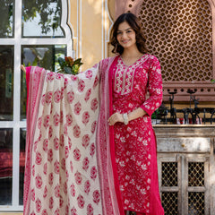 EthniFlair Floral Embroidered Kurta with Patiala & Dupatta