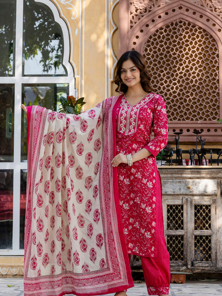 EthniFlair Floral Embroidered Kurta with Patiala & Dupatta