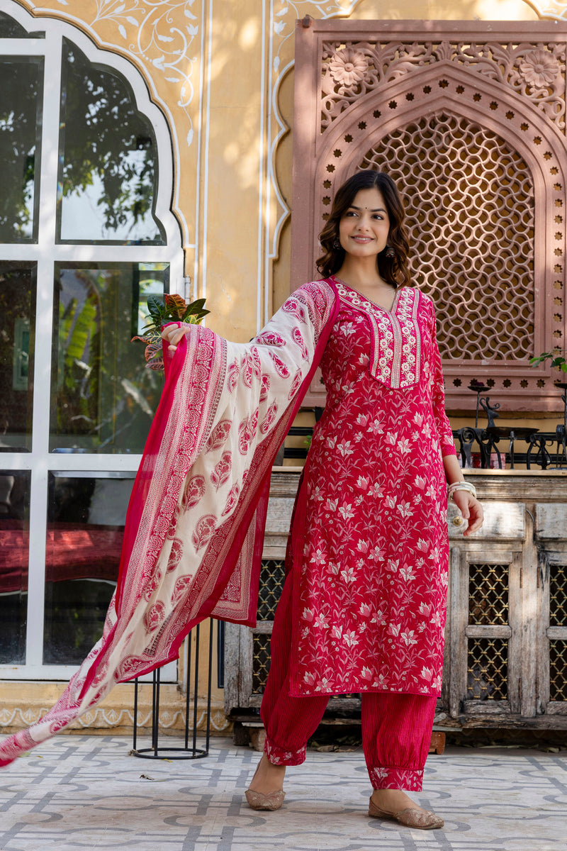 EthniFlair Floral Embroidered Kurta with Patiala & Dupatta
