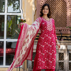 EthniFlair Floral Embroidered Kurta with Patiala & Dupatta