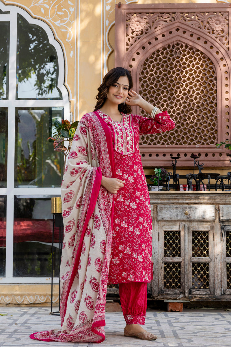 EthniFlair Floral Embroidered Kurta with Patiala & Dupatta