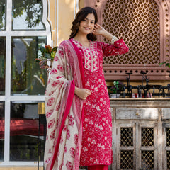 EthniFlair Floral Embroidered Kurta with Patiala & Dupatta