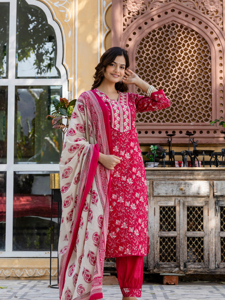 EthniFlair Floral Embroidered Kurta with Patiala & Dupatta