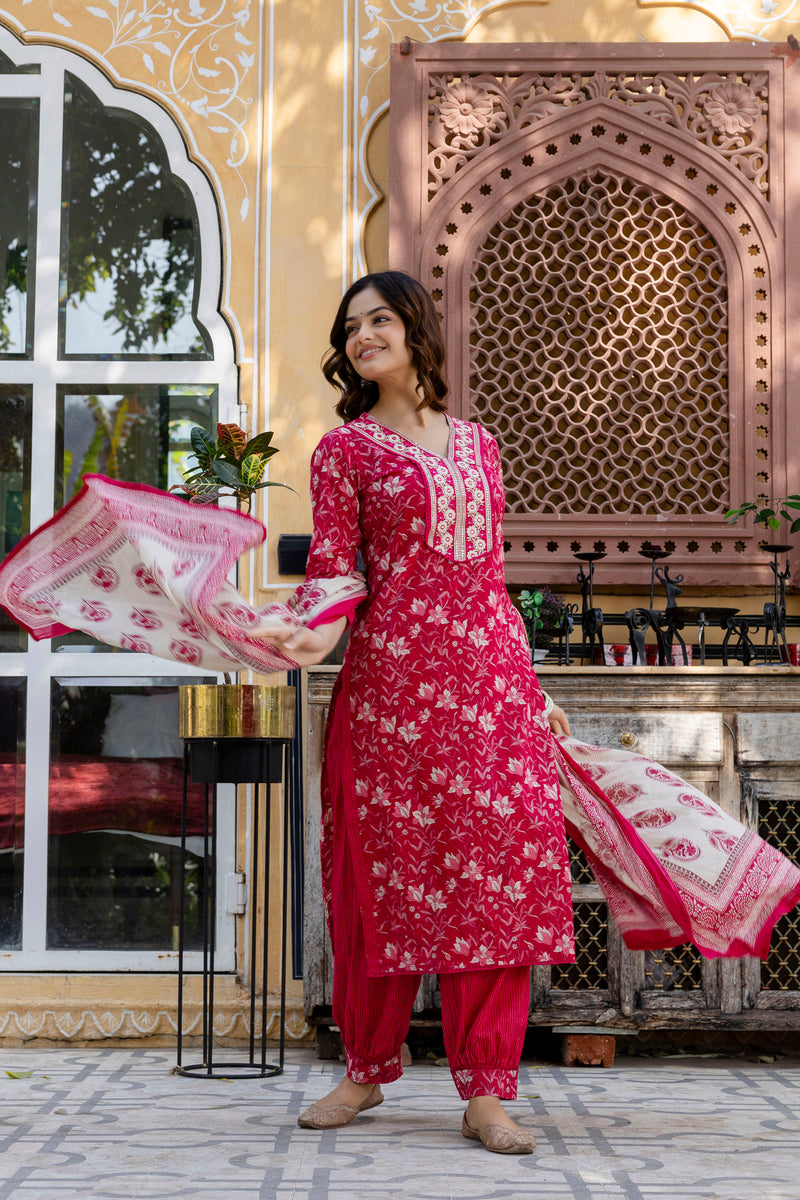 EthniFlair Floral Embroidered Kurta with Patiala & Dupatta