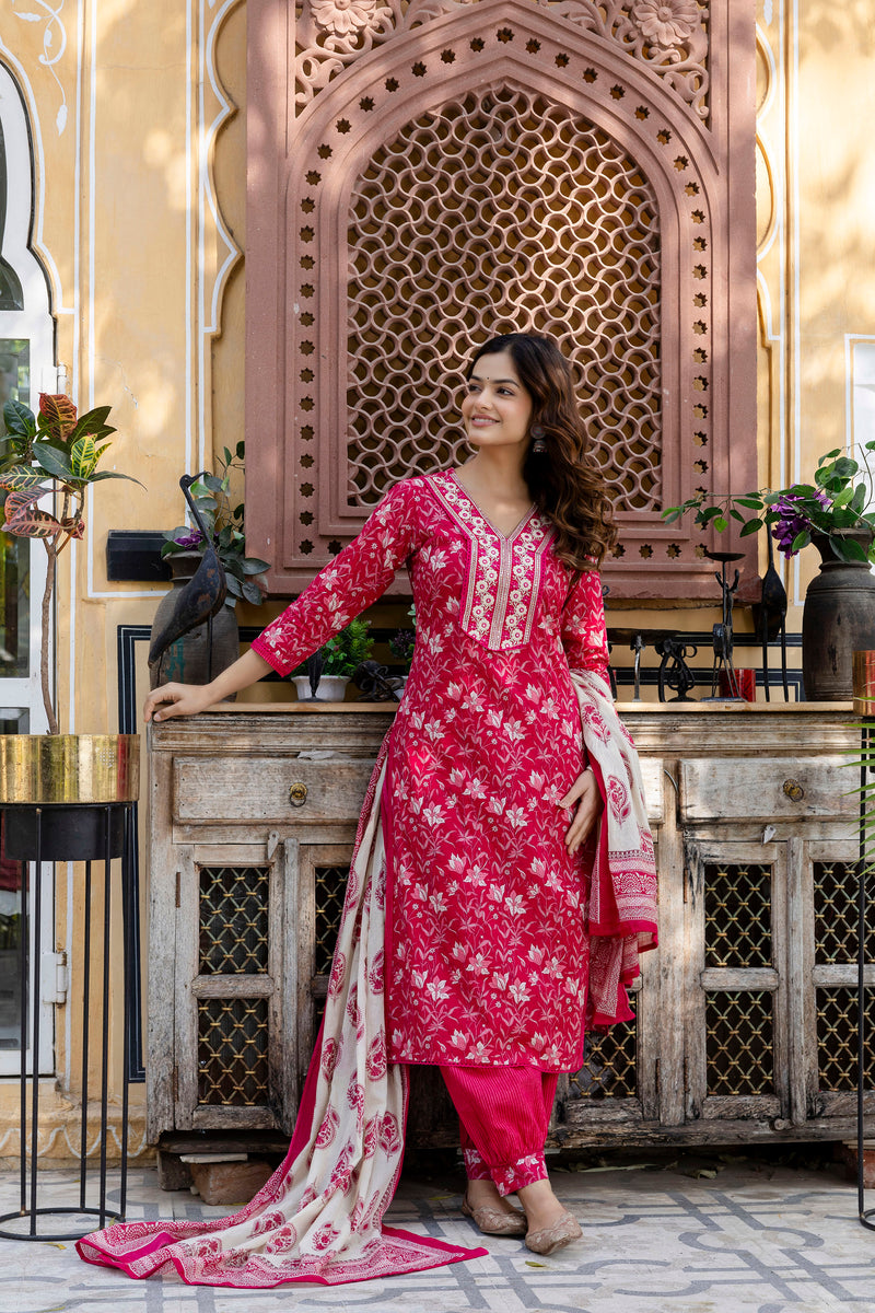 EthniFlair Floral Embroidered Kurta with Patiala & Dupatta