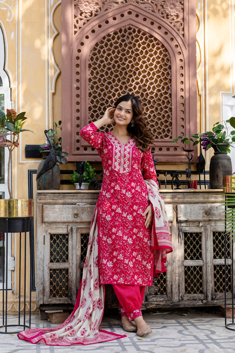 EthniFlair Floral Embroidered Kurta with Patiala & Dupatta
