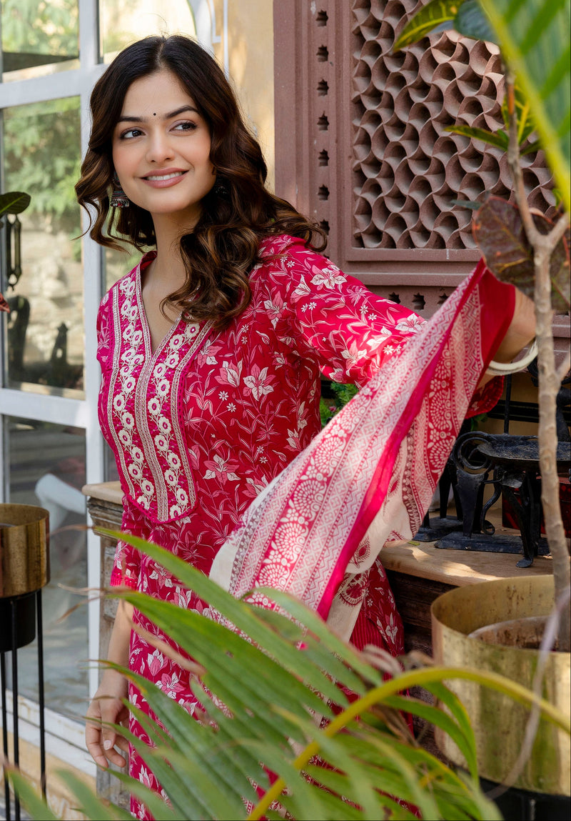 EthniFlair Floral Embroidered Kurta with Patiala & Dupatta