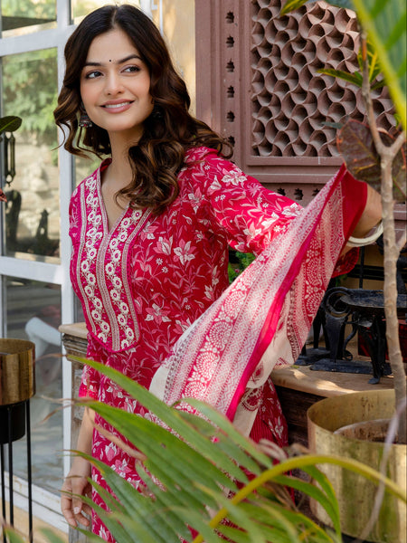 EthniFlair Floral Embroidered Kurta with Patiala & Dupatta