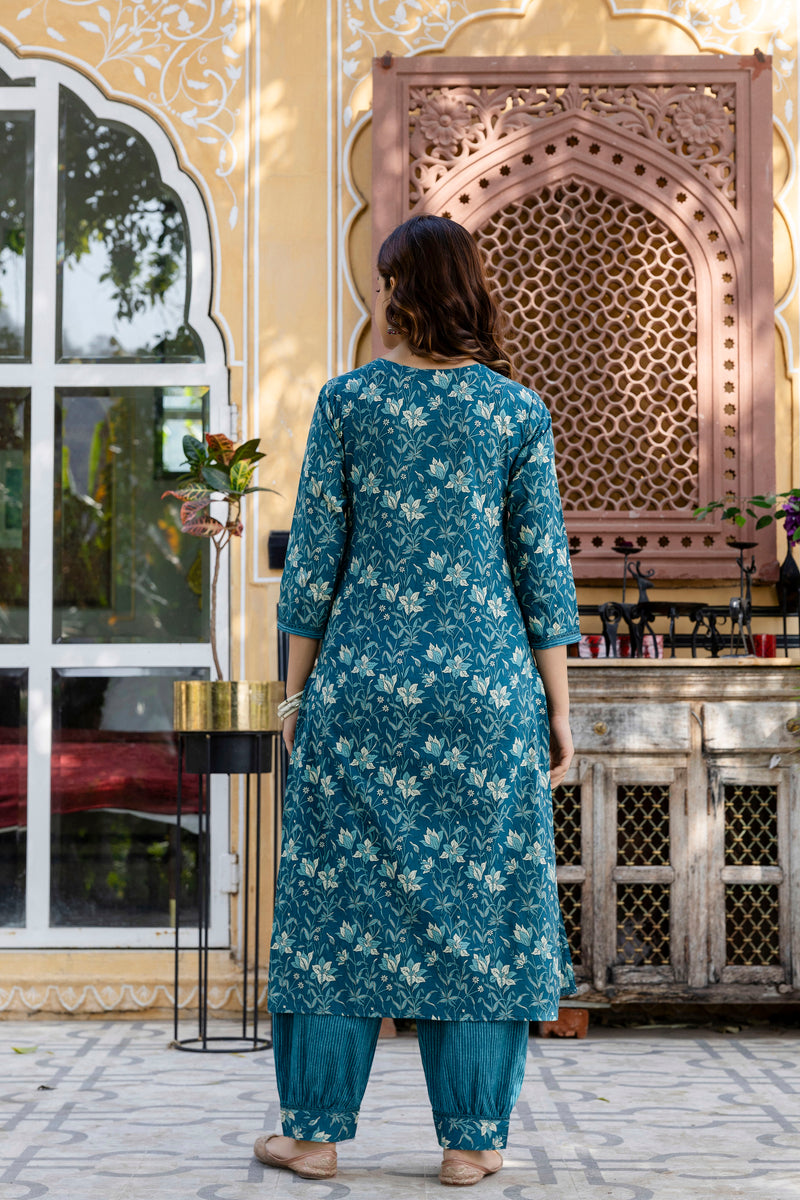 EthniFlair Floral Embroidered Kurta with Patiala & Dupatta