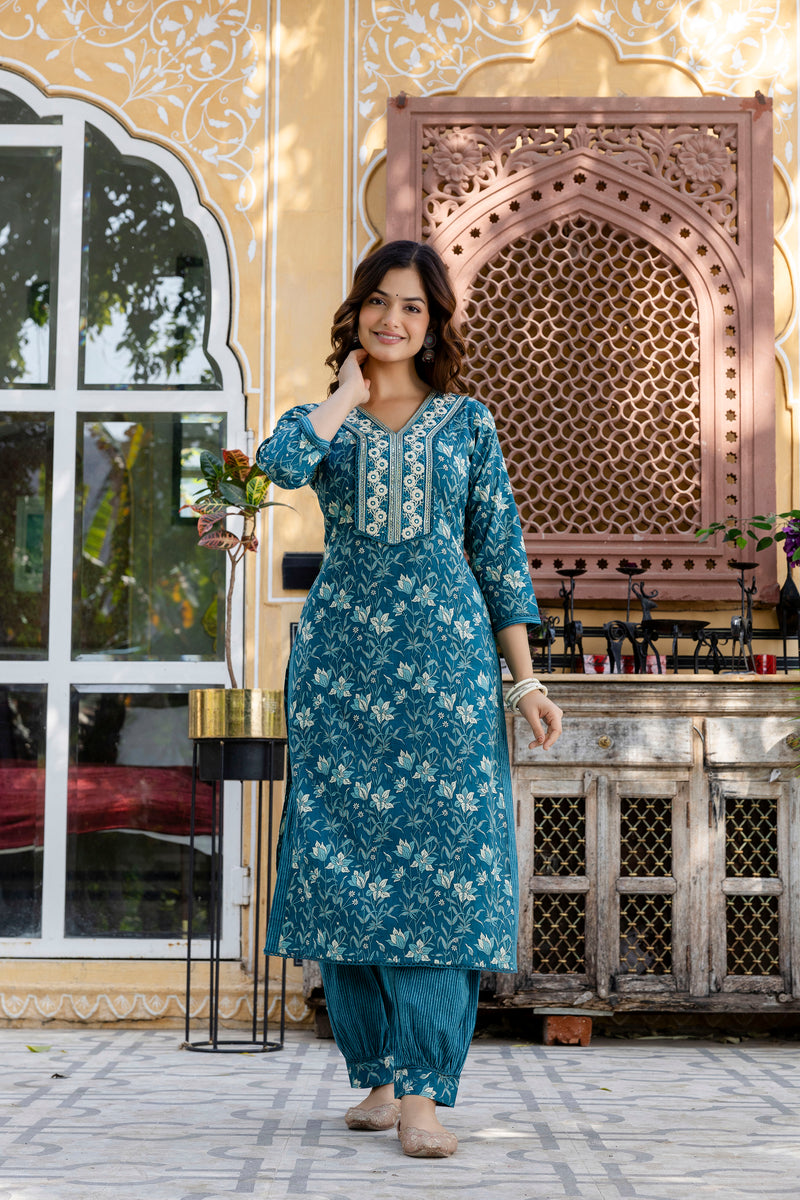 EthniFlair Floral Embroidered Kurta with Patiala & Dupatta