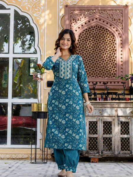 EthniFlair Floral Embroidered Kurta with Patiala & Dupatta