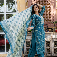 EthniFlair Floral Embroidered Kurta with Patiala & Dupatta