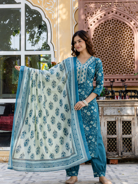 EthniFlair Floral Embroidered Kurta with Patiala & Dupatta