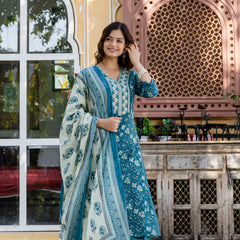 EthniFlair Floral Embroidered Kurta with Patiala & Dupatta