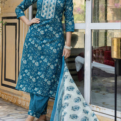 EthniFlair Floral Embroidered Kurta with Patiala & Dupatta