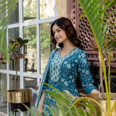 EthniFlair Floral Embroidered Kurta with Patiala & Dupatta