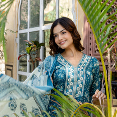 EthniFlair Floral Embroidered Kurta with Patiala & Dupatta
