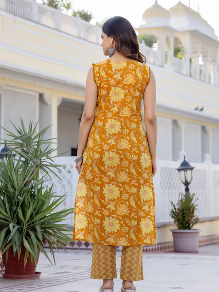 EthniFlair Women Cotton Lace Motifs Sleeveless Straight Kurta Pant Dupatta Set (Copy)