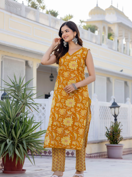 EthniFlair Women Cotton Lace Motifs Sleeveless Straight Kurta Pant Dupatta Set (Copy)