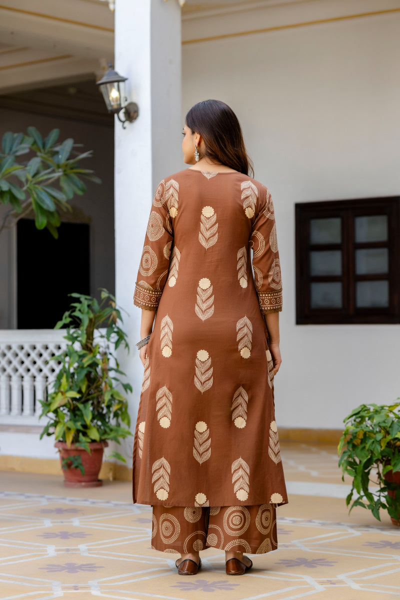 Cotton Aari work Kurta with Palazzo & Dupatta