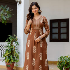Cotton Aari work Kurta with Palazzo & Dupatta