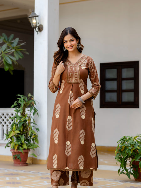 Cotton Aari work Kurta with Palazzo & Dupatta