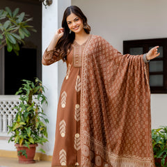 Cotton Aari work Kurta with Palazzo & Dupatta