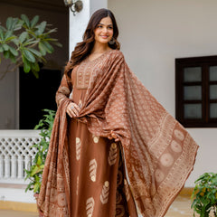 Cotton Aari work Kurta with Palazzo & Dupatta