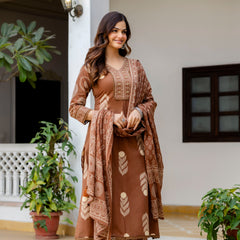 Cotton Aari work Kurta with Palazzo & Dupatta