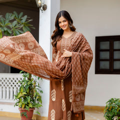 Cotton Aari work Kurta with Palazzo & Dupatta