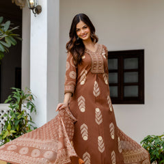 Cotton Aari work Kurta with Palazzo & Dupatta