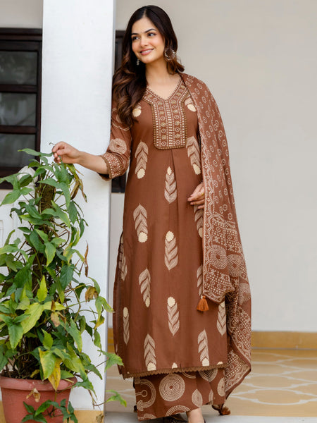 Cotton Aari work Kurta with Palazzo & Dupatta