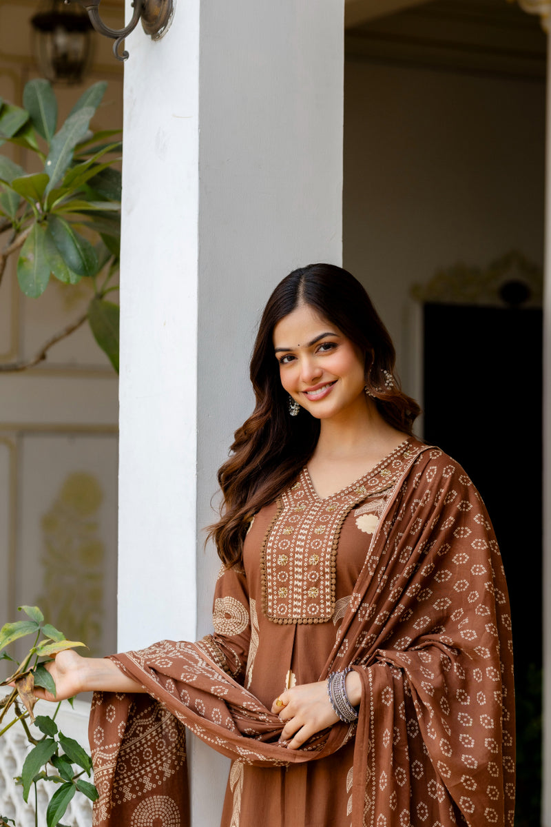 Cotton Aari work Kurta with Palazzo & Dupatta