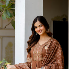 Cotton Aari work Kurta with Palazzo & Dupatta