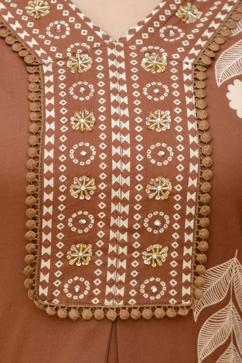 Cotton Aari work Kurta with Palazzo & Dupatta