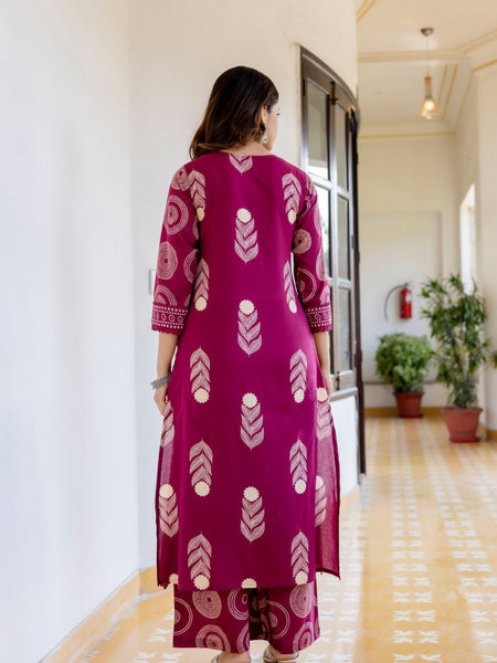 Cotton Aari work Kurta with Palazzo & Dupatta
