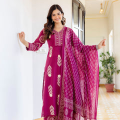 Cotton Aari work Kurta with Palazzo & Dupatta