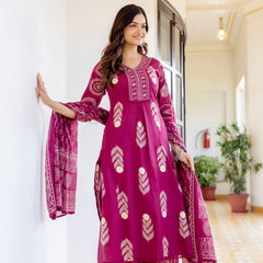 Cotton Aari work Kurta with Palazzo & Dupatta