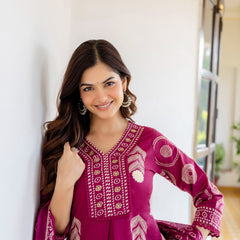 Cotton Aari work Kurta with Palazzo & Dupatta